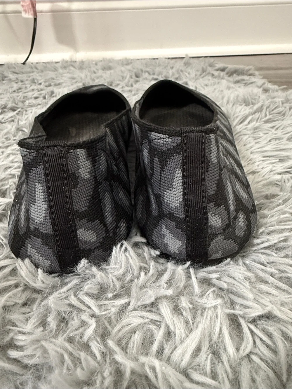 Skechers Black and Gray Leopard Knit Slip-On Flats